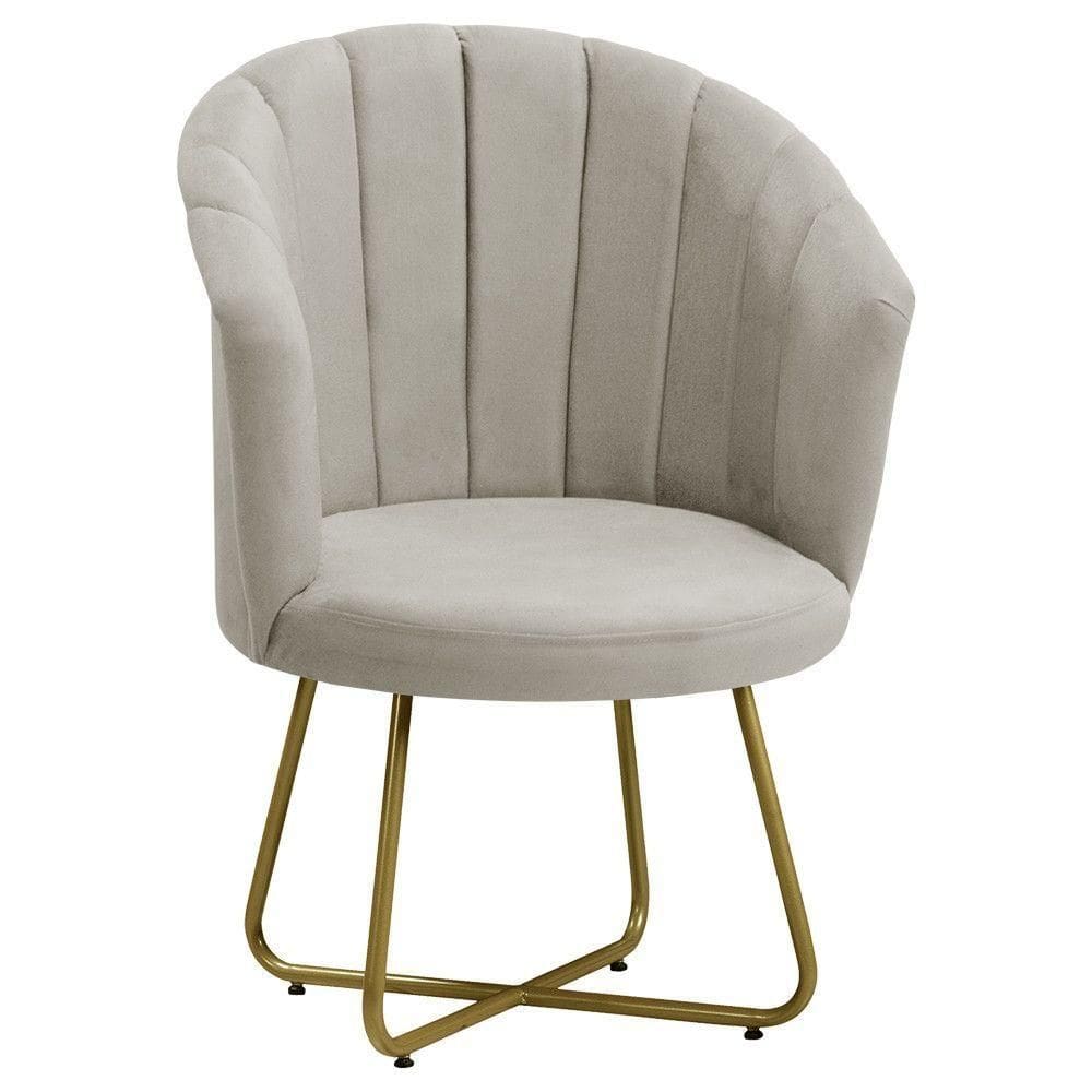 Poltrona Pérola Base De Metal Dourada Veludo - Star Confort Marfim