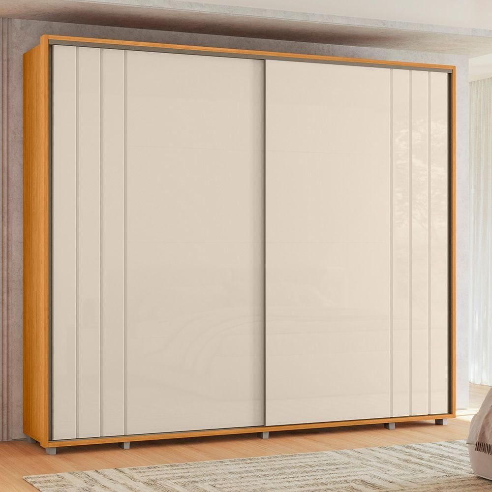 Roupeiro com escada Dalí 100% MDF ripado 2 portas e 8 gavetas - Cinamomo Off White - Madetec