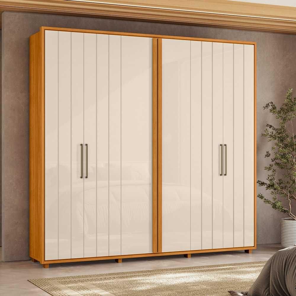Roupeiro Miró 100% MDF ripado 6 portas e 4 gavetas - Cinamomo Off White - Madetec