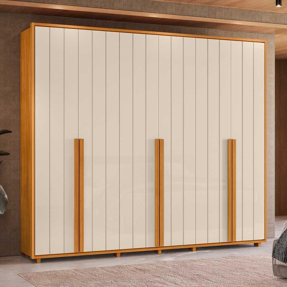 Roupeiro Volpi 100% MDF ripado 6 portas e 6 gavetas - Cinamomo Off White - Madetec