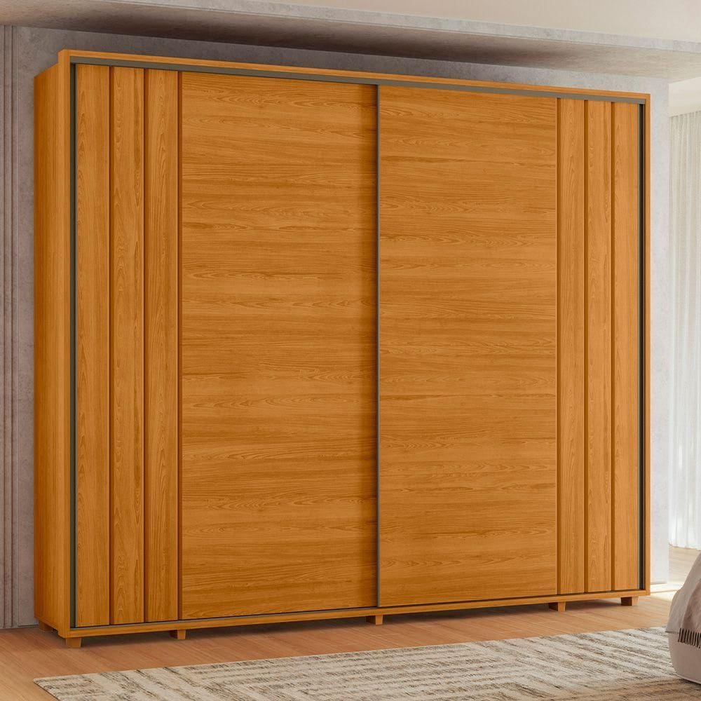 Roupeiro com escada Dalí 100% MDF ripado 2 portas e 8 gavetas - Cinamomo - Madetec