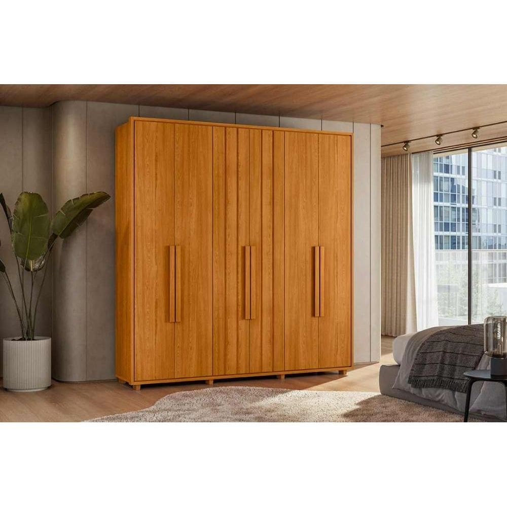 Roupeiro Portinari 100% MDF ripado 6 portas e 4 gavetas - Cinamomo - Madetec
