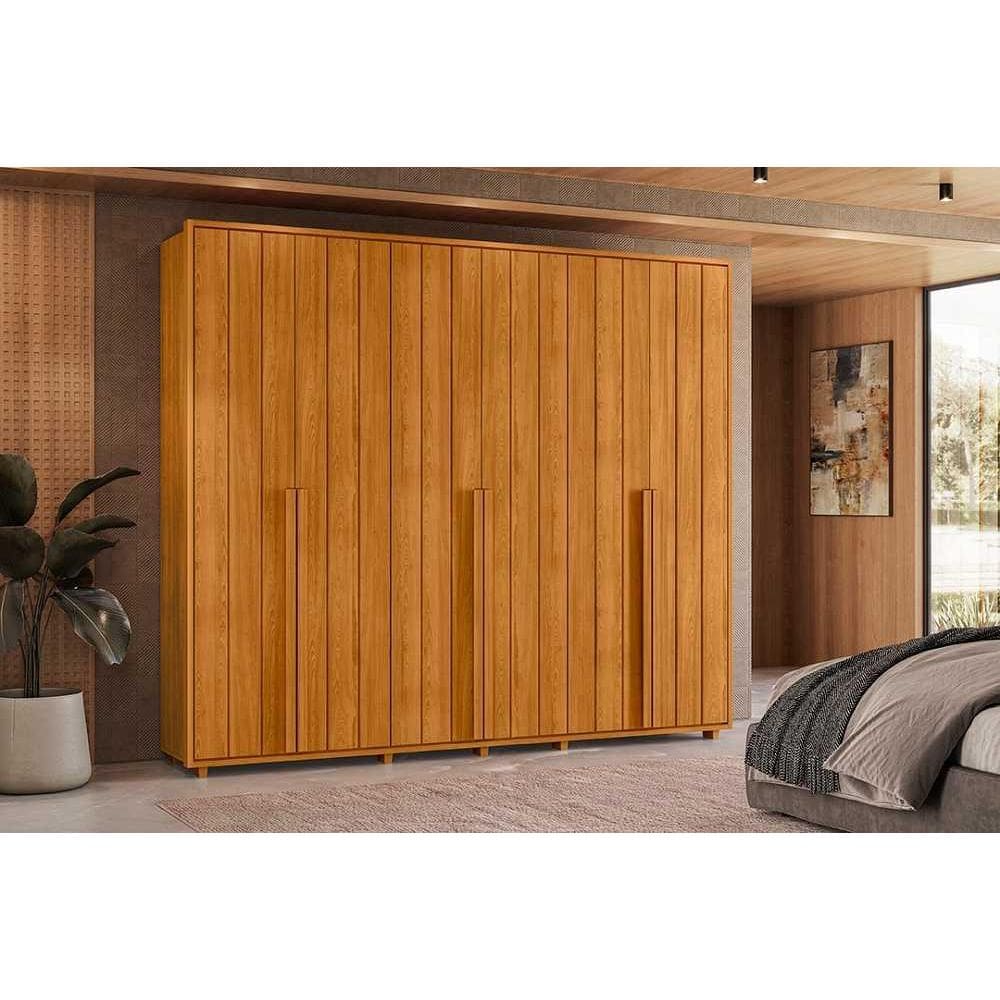 Roupeiro Volpi 100% MDF ripado 6 portas e 6 gavetas - Cinamomo - Madetec