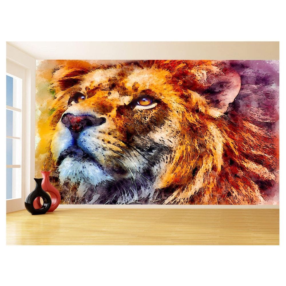 Papel De Parede 3D Animais Leão Rosto Rei Olhar 3,5M Anm447