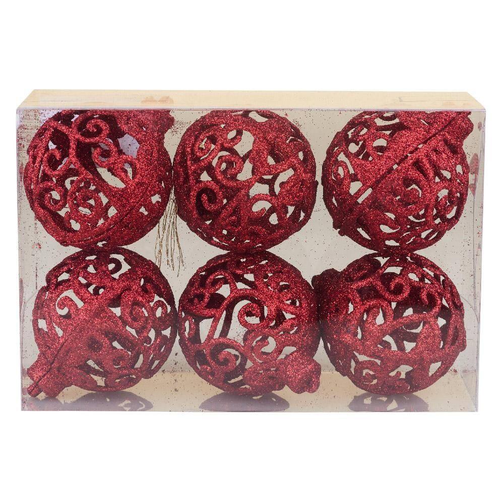 Kit 6 Bolas de Natal Arabesco Cazza Vermelha
