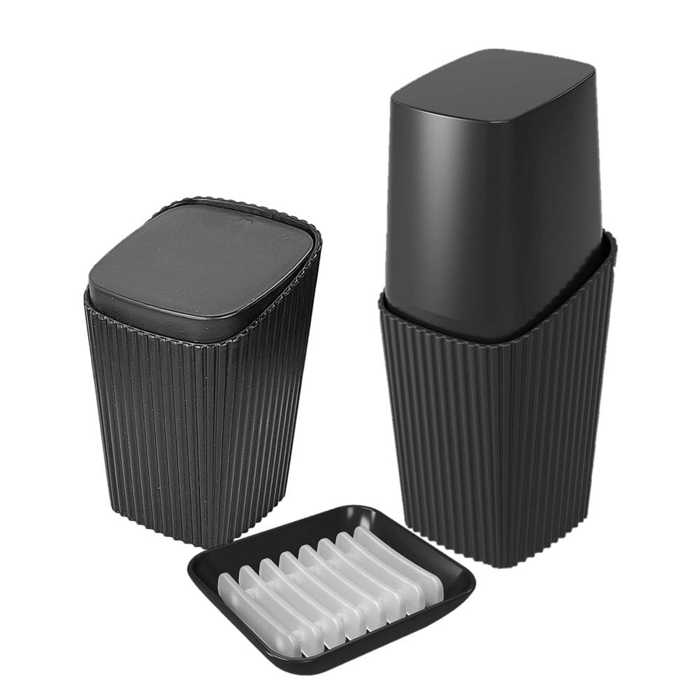 Kit Banheiro Porta Cotonete Escova Dispenser Saboneteira New Square Preto - Coza