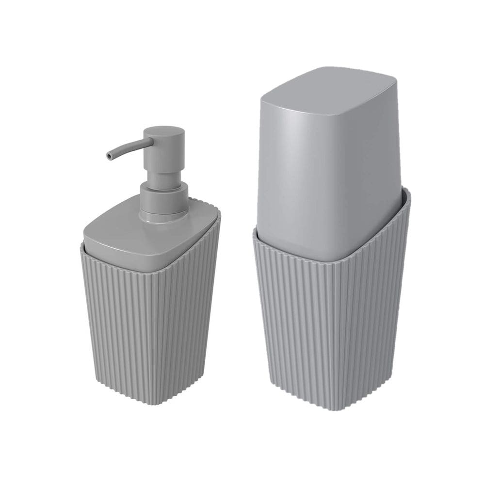 Kit Banheiro Porta Escova Dispenser Sabonete Líquido New Square Cinza - Coza