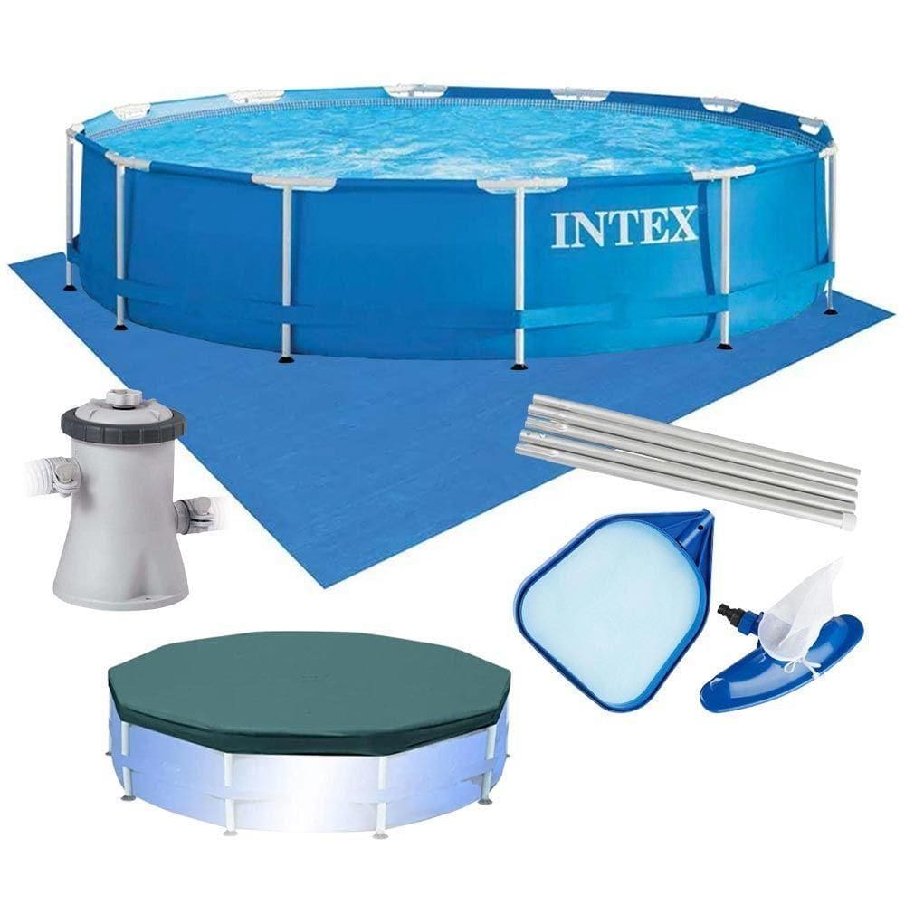 Piscina Estrutural Armação Litros Azul Capa Bomba Filtrante 110v Forro Kit Limpeza Intex