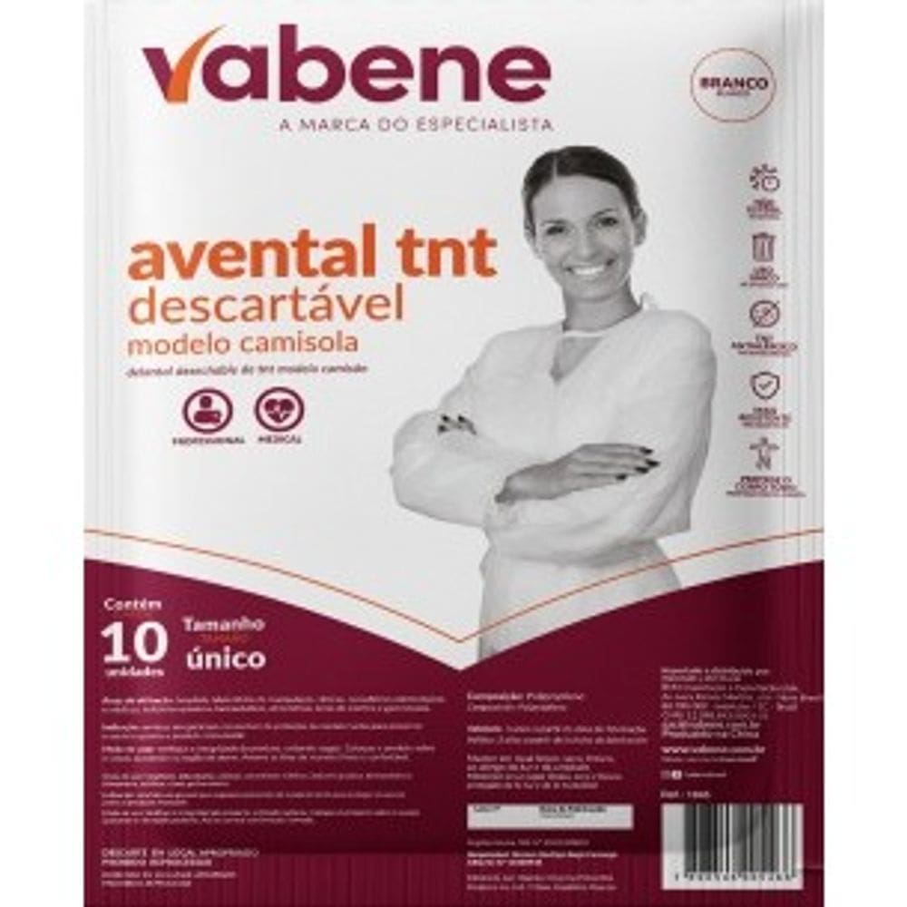 Avental Manga Longa Descartável TNT Branco Com 10 Unidades Gramatura 20 Camisola Anvisa