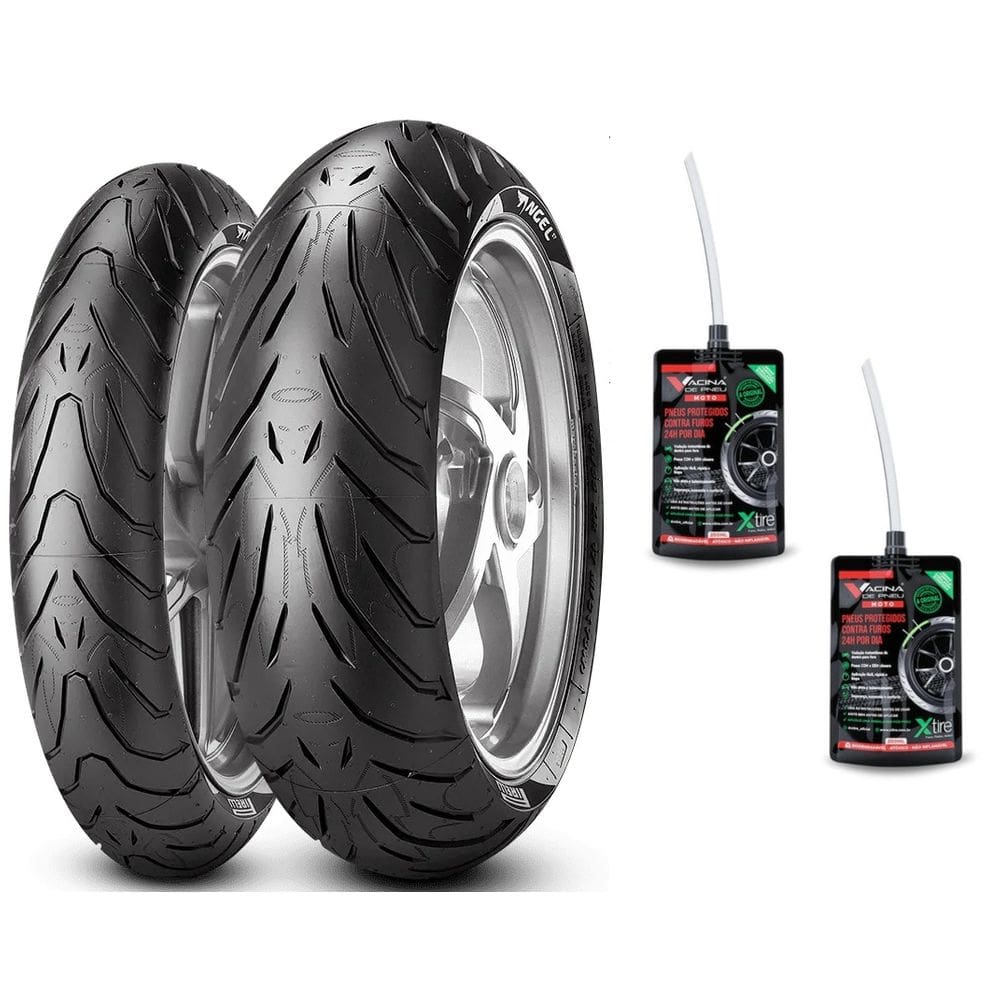 KIT PNEU 180/55-17 + 120/70-17 ANGEL ST PIRELLI USO SEM CAMARA Mt09 Z900 Z800 + 2 VACINAS XTIRE