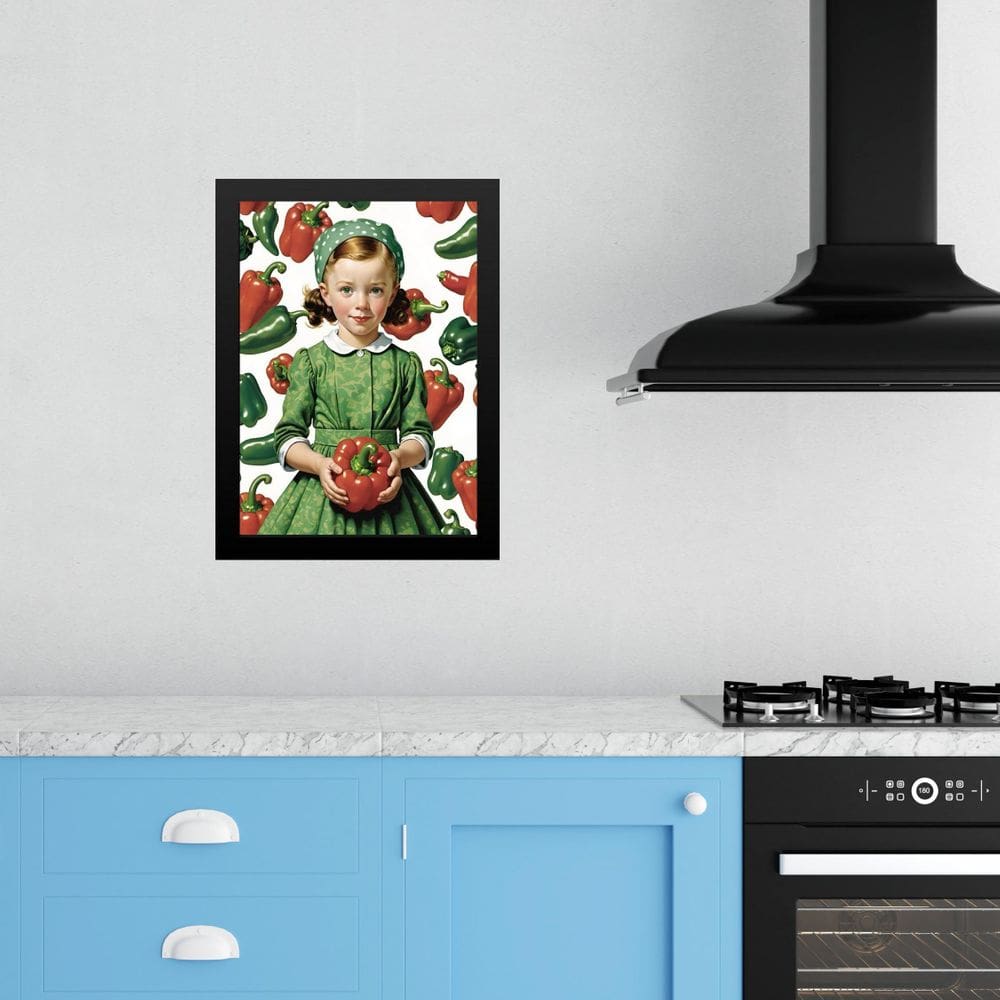 Quadro Decorativo Cozinha Menina Pimentões 24X18Cm - Vidro