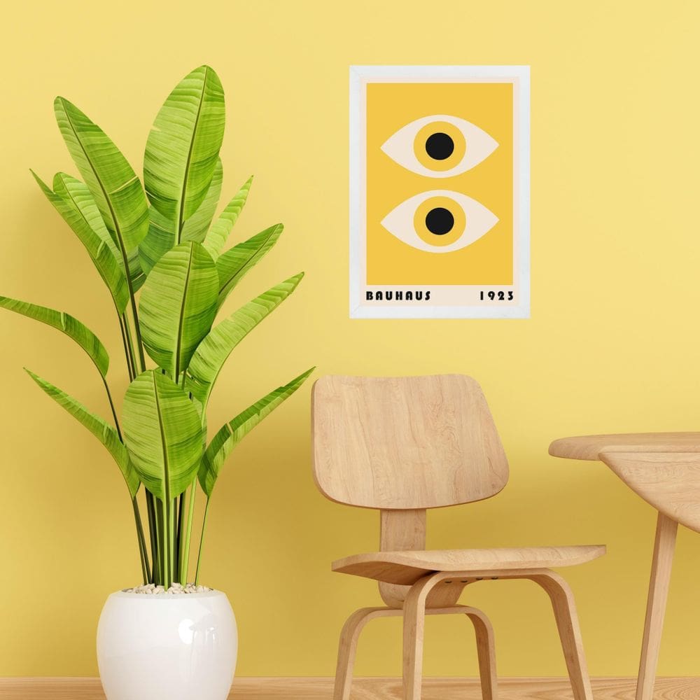 Quadro Bauhaus Amarelo - Olhos 33X24Cm - Com Vidro