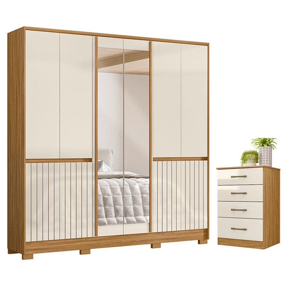 Guarda Roupa Casal Alasca e Cômoda MS913 Freijó Off White - Moval