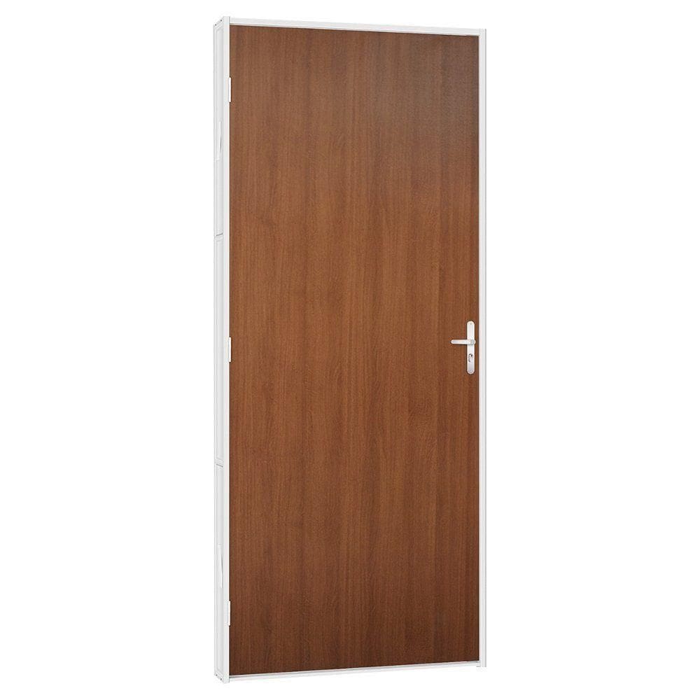 Porta De Madeira Mogno Com Batente De Aço Evidence 73x215 R50 Abertura Direita Branco
