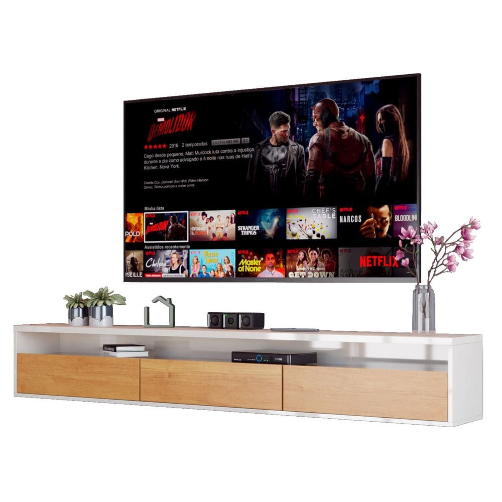 Rack Suspenso para TV Life 1.8 Nature com Off White - MóveisAqui