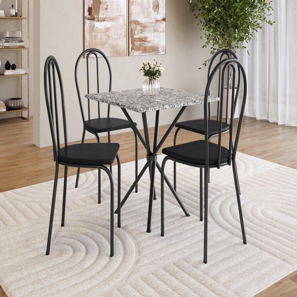 Conjunto de Mesa com 4 Cadeiras Leia Preto / Ocre