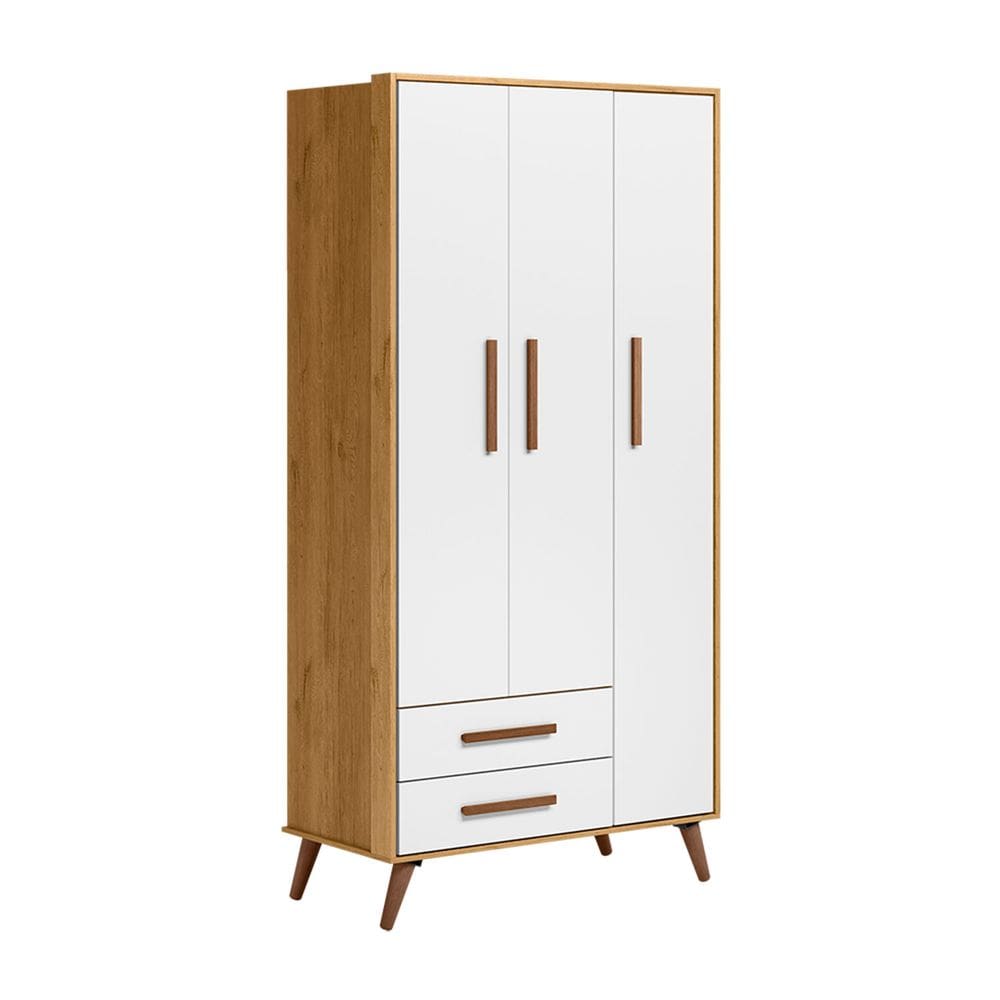 Guarda-Roupa Retro Freijo com Branco - MoveisAqui