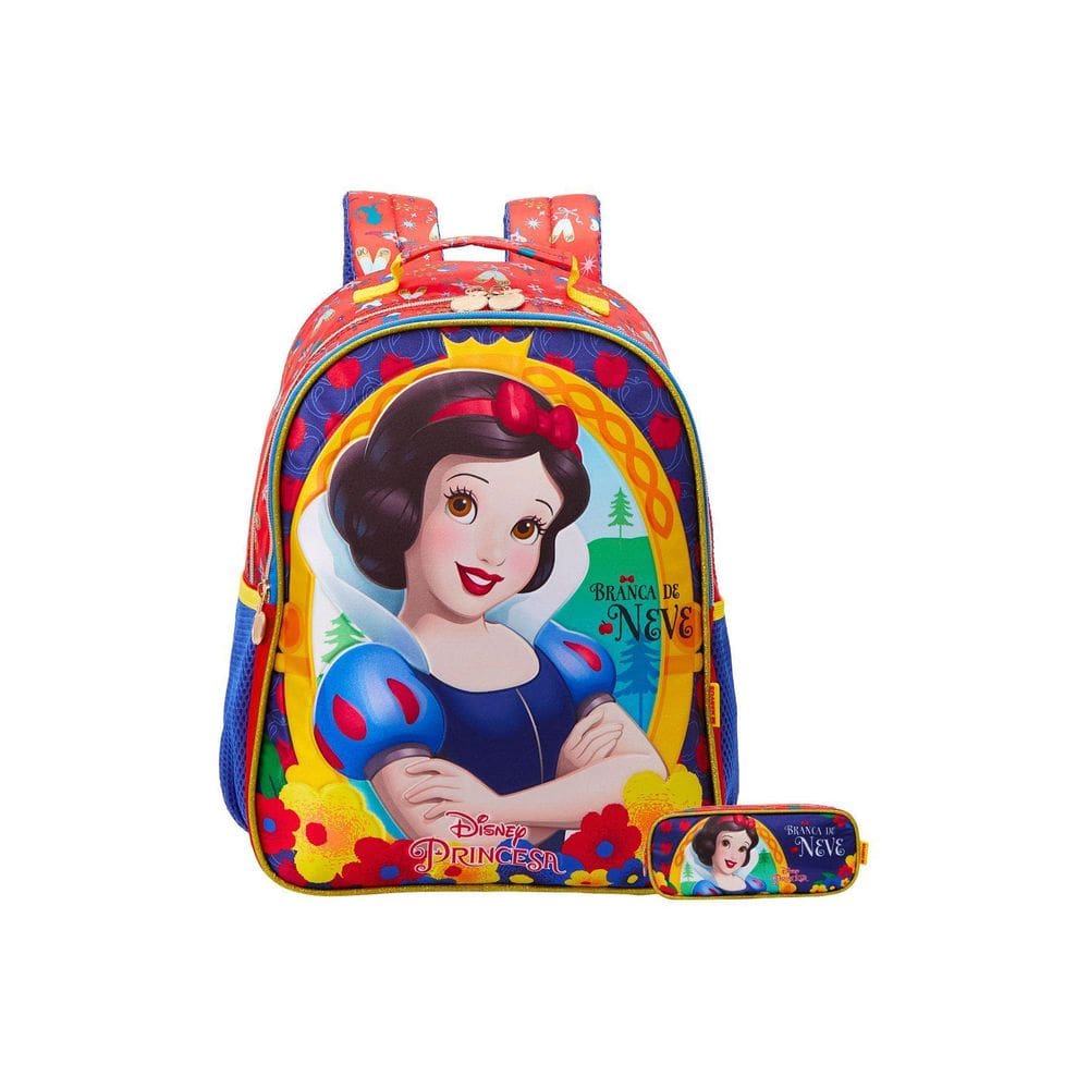 Kit Escolar Branca De Neve Mochila Costas + Estojo Duplo