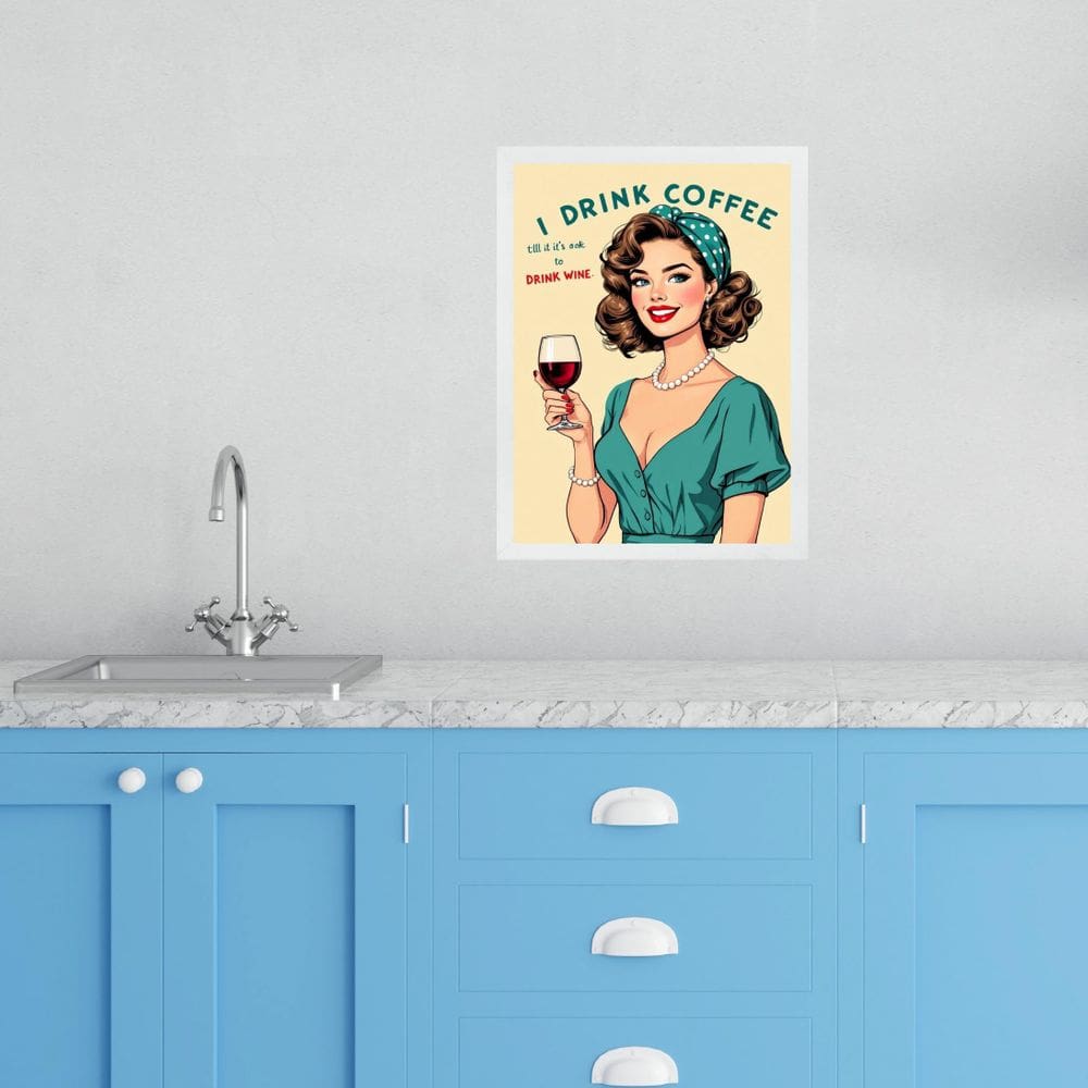 Quadro Cozinha Retro Coffee & Wine - Pin Up 33X24Cm - Vidro