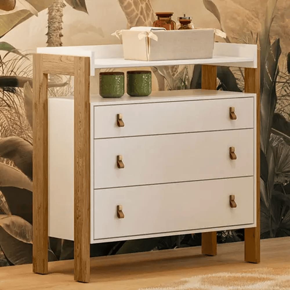 Comoda 3 Gav C/ Nicho Fantasia Em Mdp/Mdf - Branco Acetinado