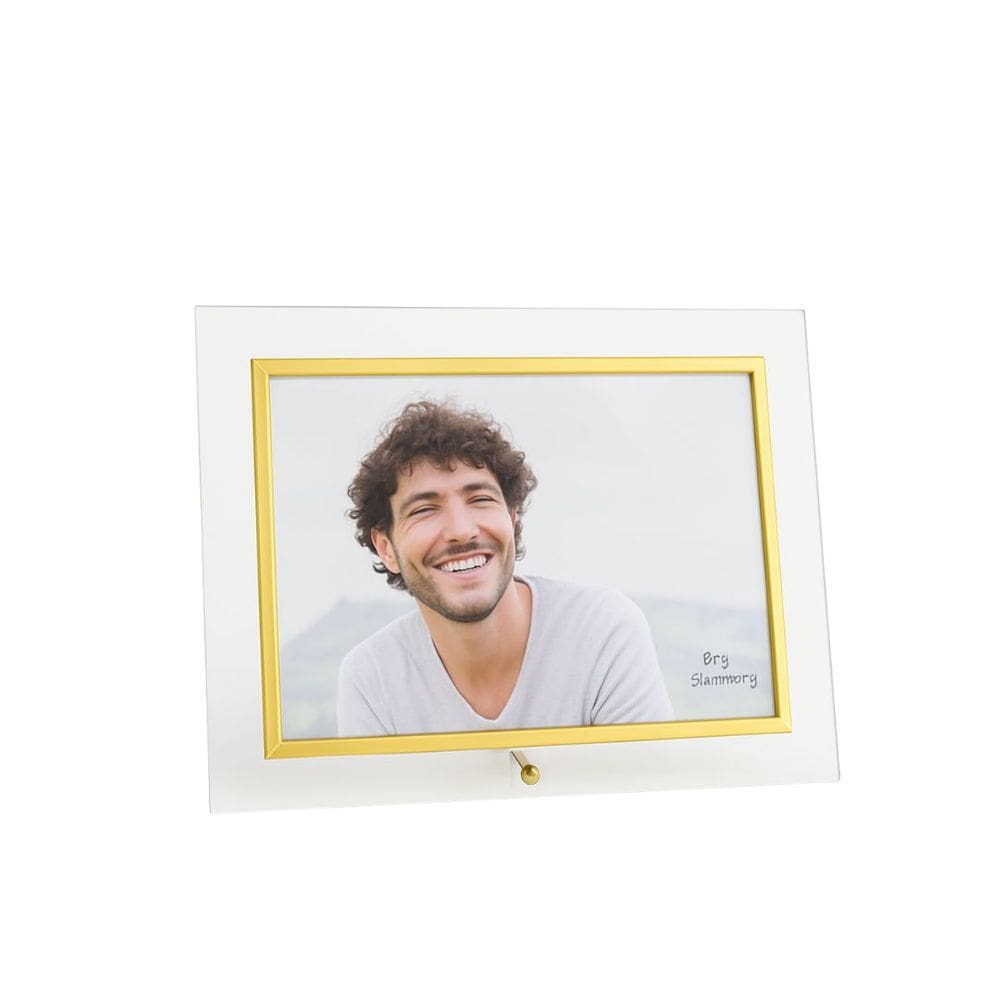 Porta Retrato Vidro Prime Borda Dourada 10x15 Para Fotos Horizontal - Tuut