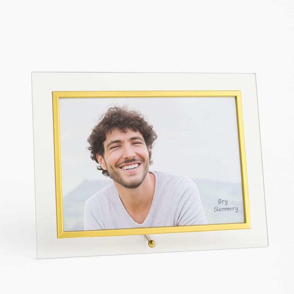 Porta Retrato Vidro Borda Dourada Para Fotos 15x20 Horizontal - Tuut