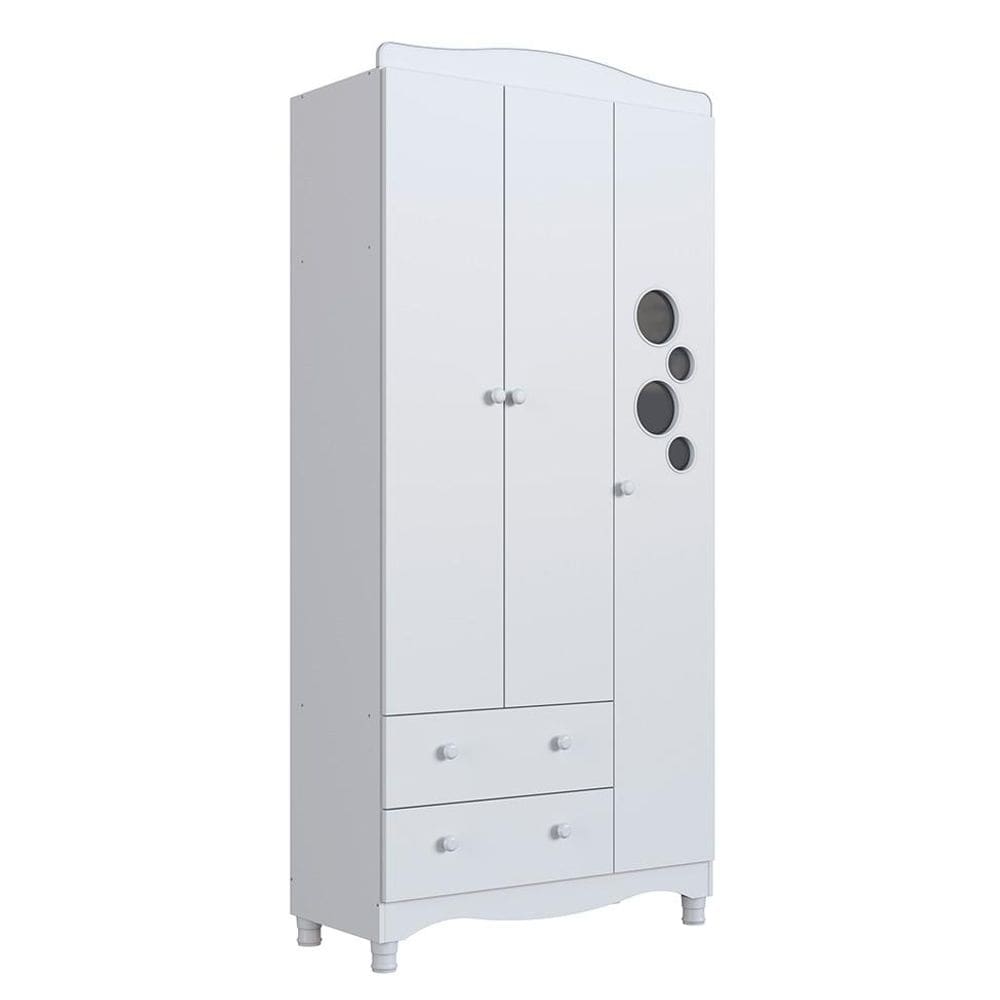 Guarda-Roupa Infantil Encanto 3 Portas 2 Gavetas Branco