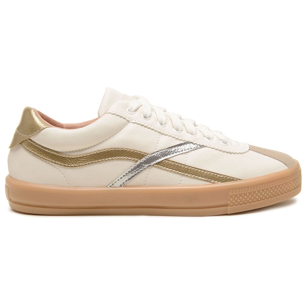 Tênis Byara Estilo Casual Branco Dourado Tendencia Confort