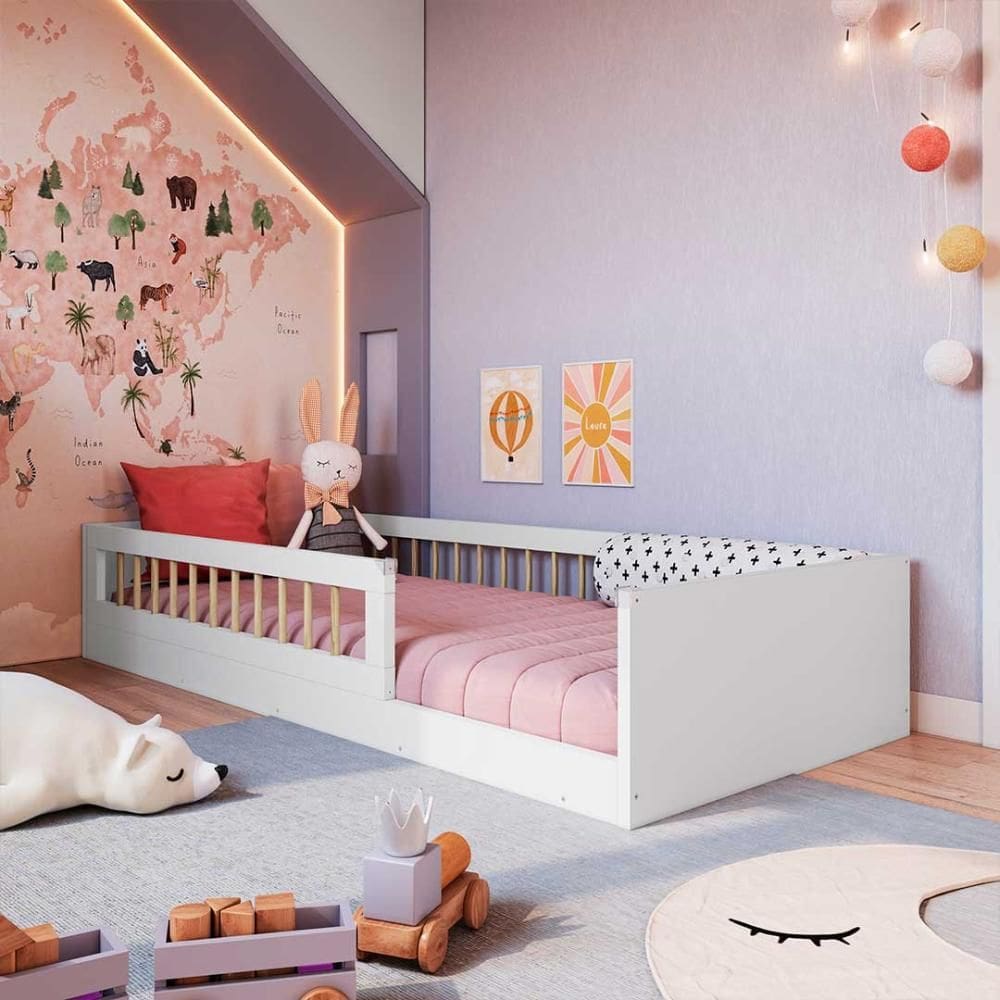 Cama Montessoriana Infantil Solteiro Proteção Lateral Affetto Completa Móveis