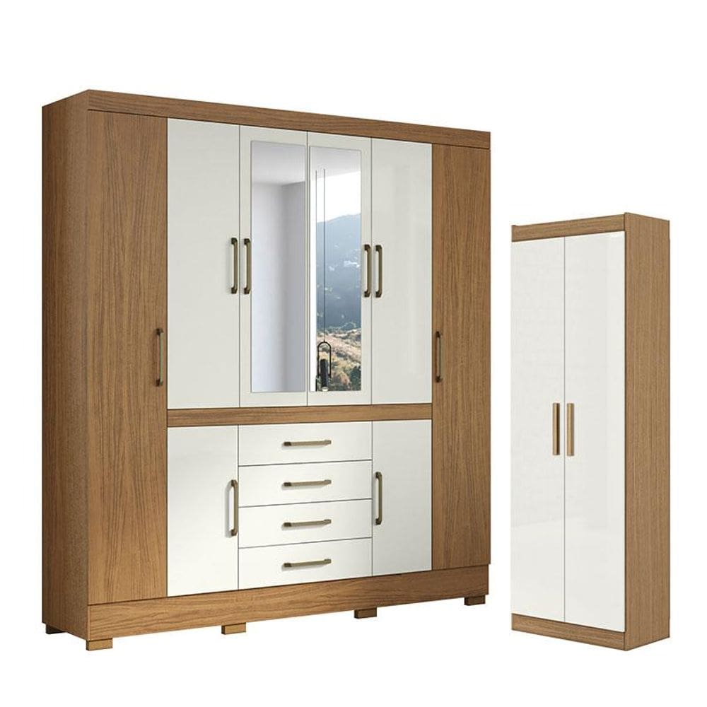 Guarda Roupa Casal Nápole 2045149 e Armário Multiuso 2000191 Atacama Off White - Aramóveis