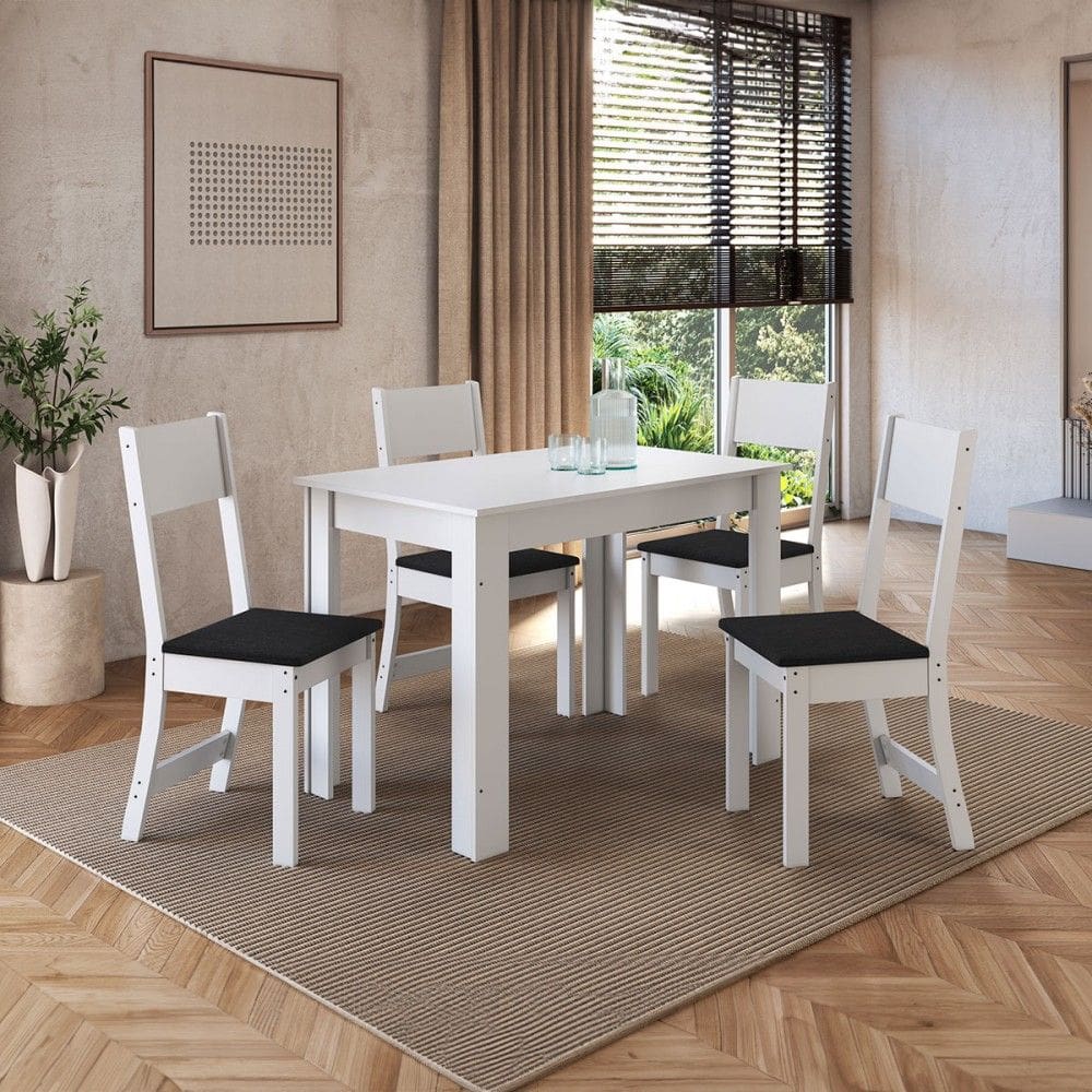 Mesa de Jantar 4 Lugares Astana Branco/Preto - Pnr Móveis