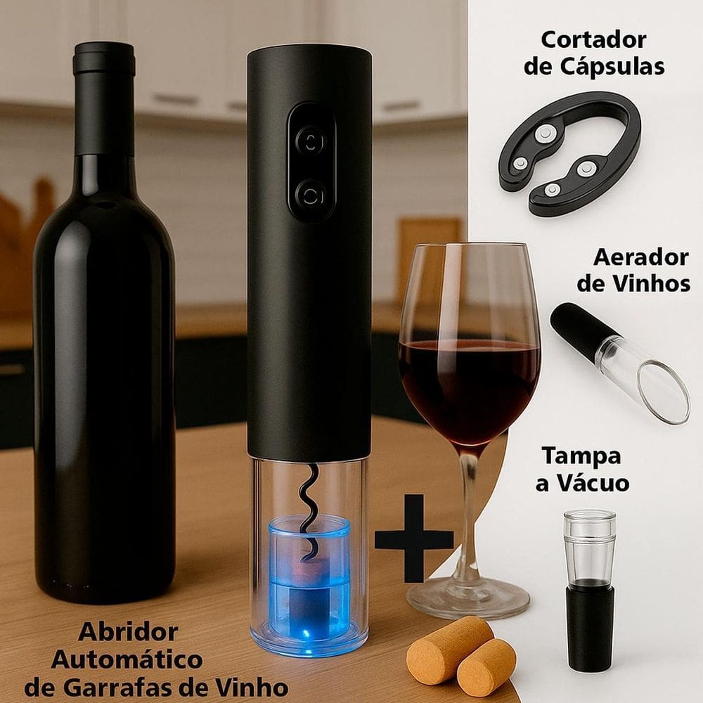 Abridor De Vinho Elétrico Com Abridor E Cortador