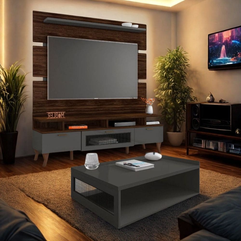 Rack Com Painel 160 cm Para TV 65 Polegadas Liverpool e Mesa de Centro