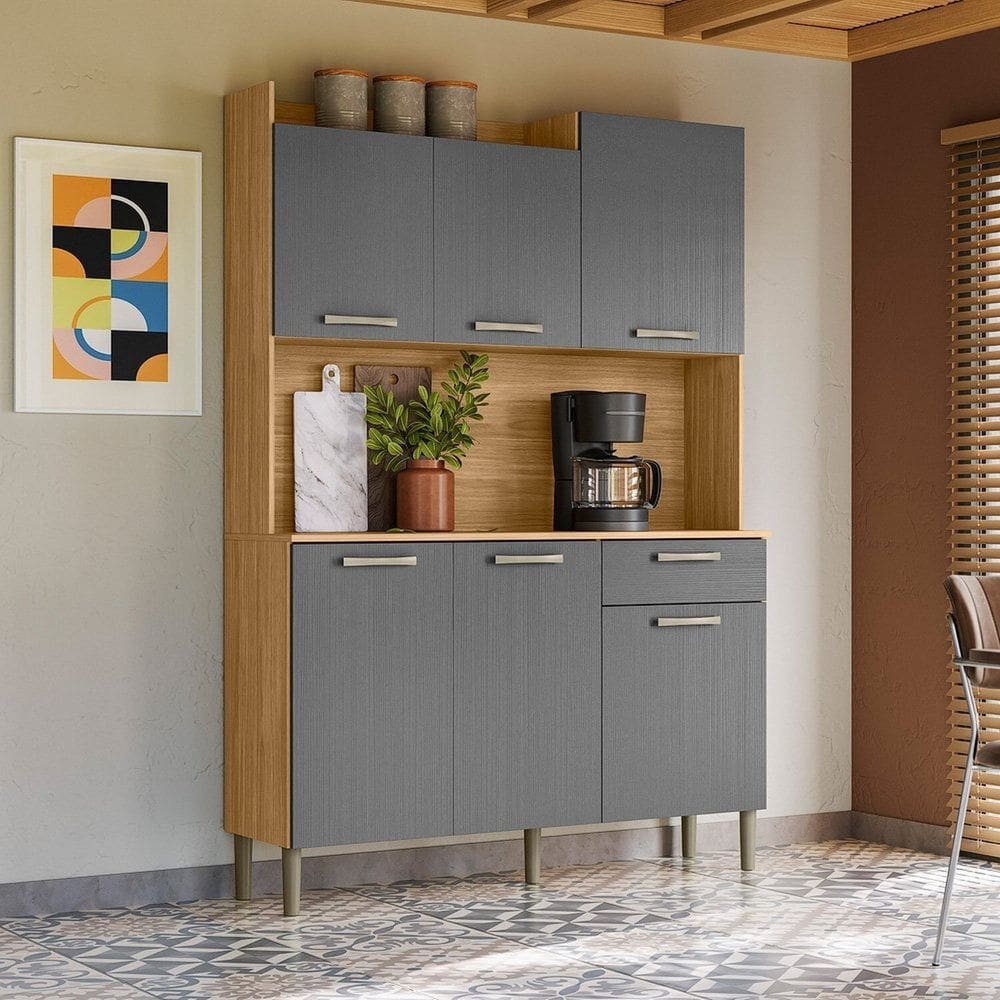 Armário para Cozinha 6 Portas Gênova Plus Freijó / Gris