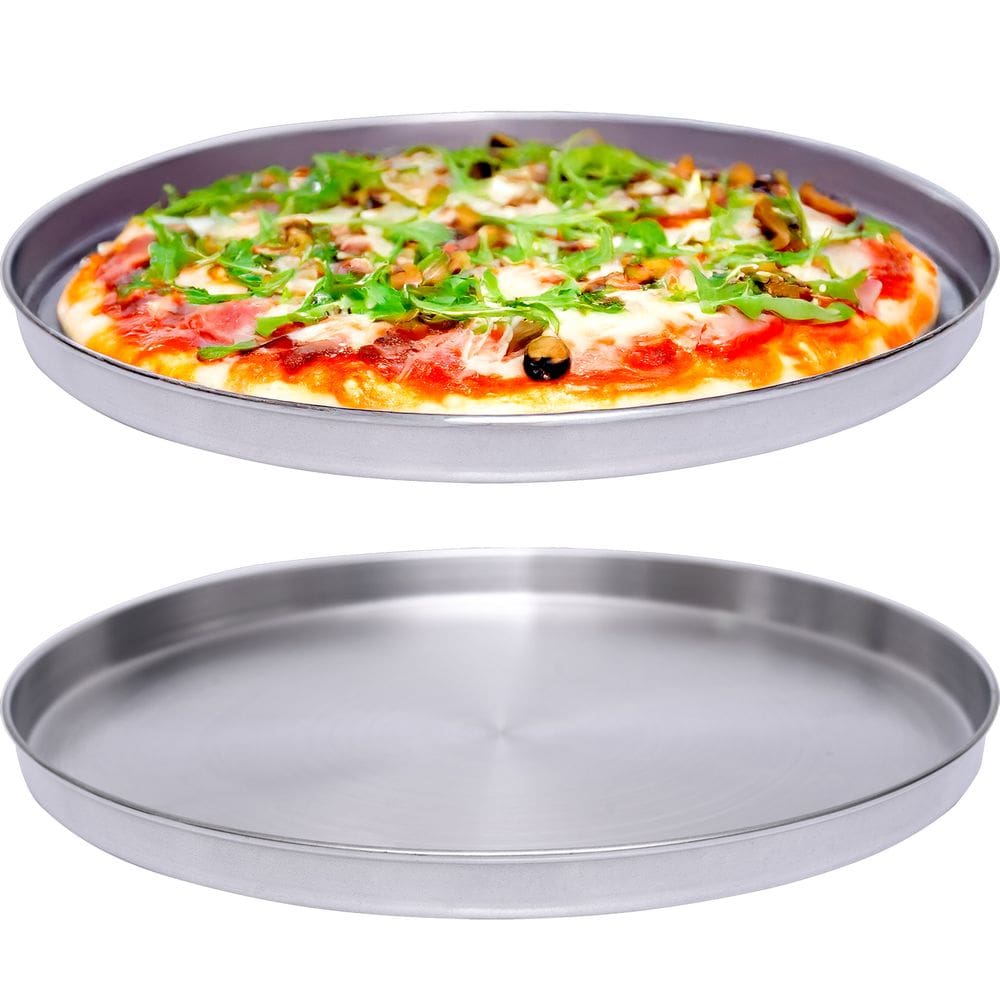 Forma para pizza de alumínio polido com 35cm de diâmetro e capacidade de 1,8 litros para uso doméstico e profissional