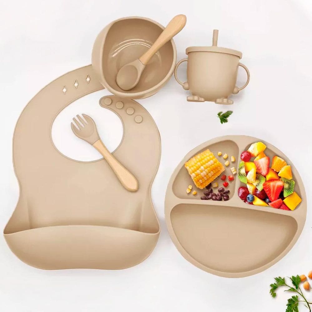Prato Silicone Bebê Kit Alimentação Tigela Talher