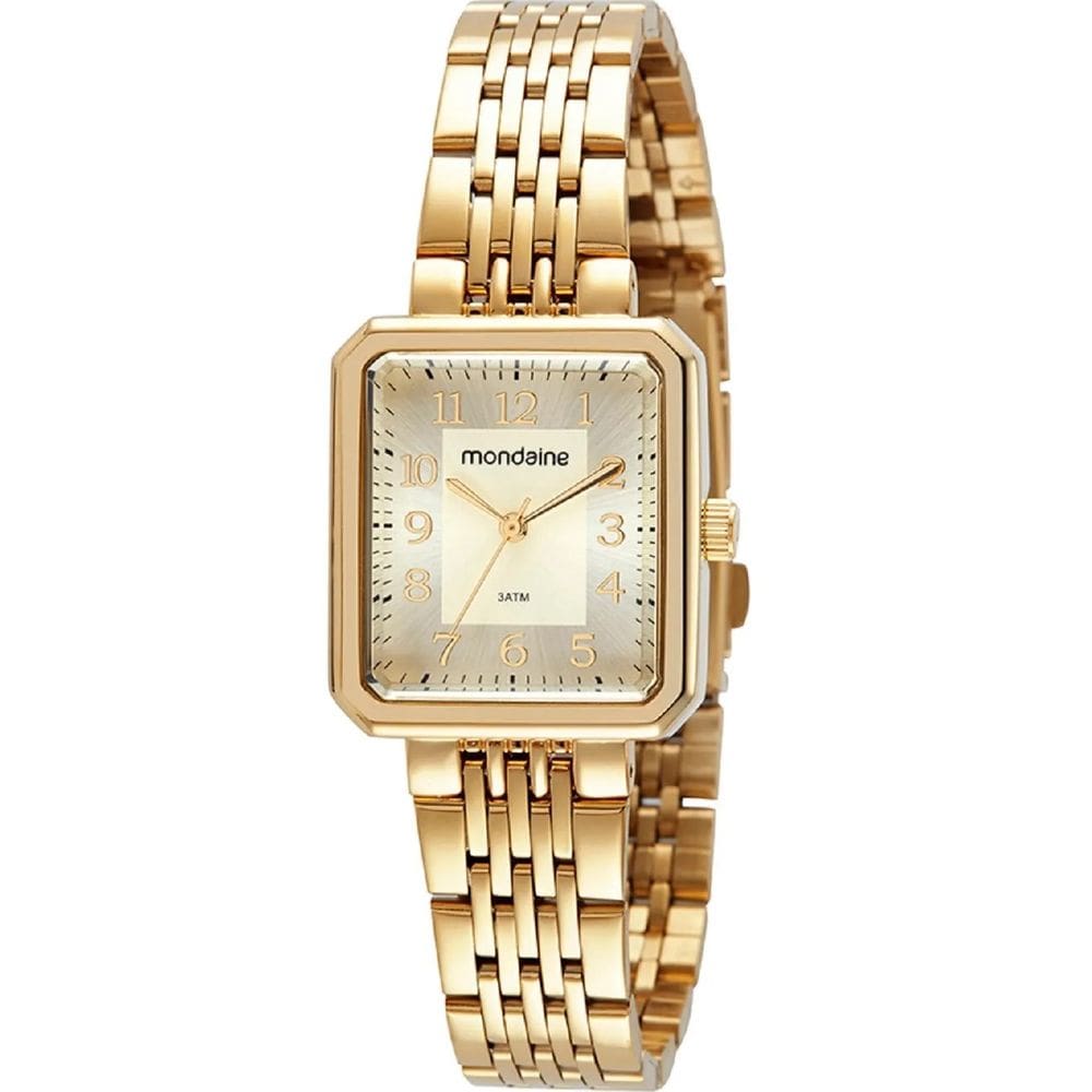 Relógio Mondaine Feminino Quadrado Casual Dourado 32358LPMVDE1
