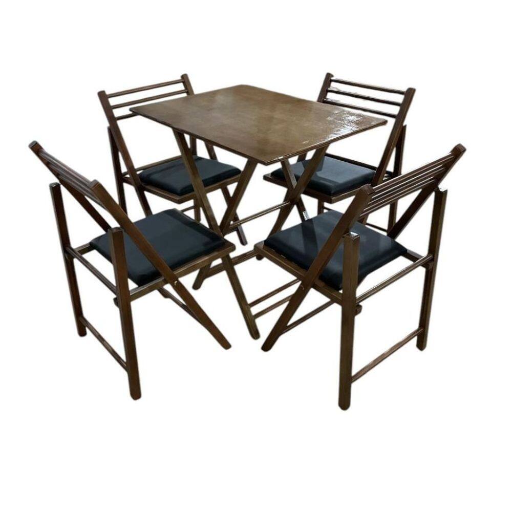 Conjunto Dobrável com Mesa de Madeira e 4 Cadeiras Estofadas