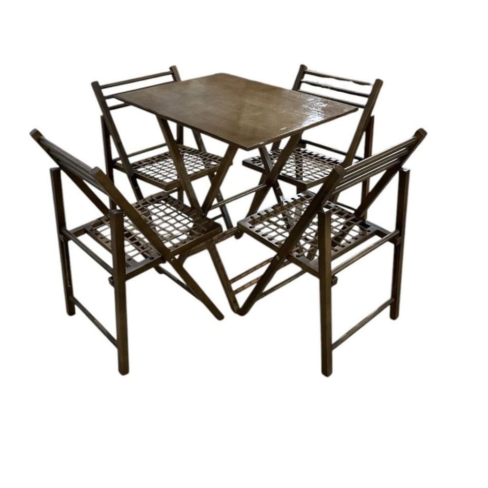 Conjunto Dobrável com Mesa de Madeira e 4 Cadeiras com Corda Náutica