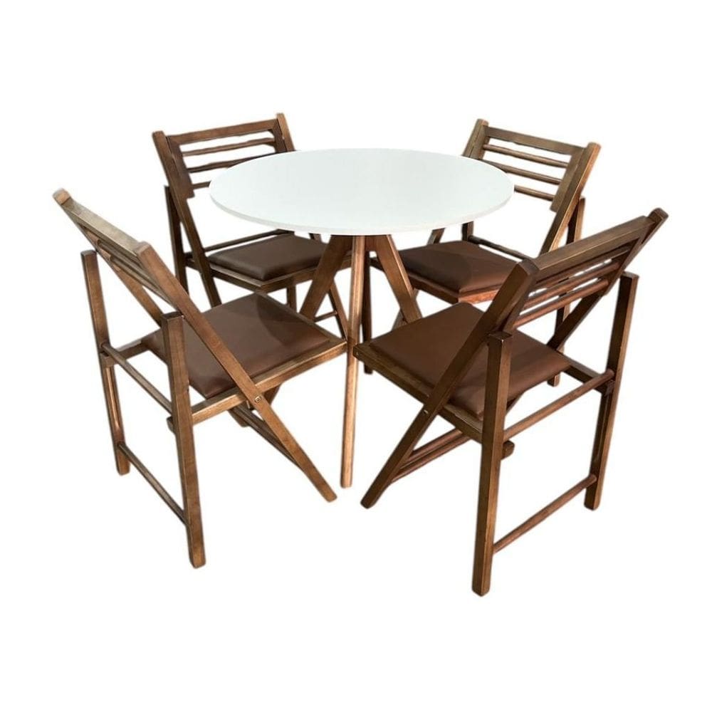 Conjunto Mesa Redonda com 4 Cadeiras Dobráveis