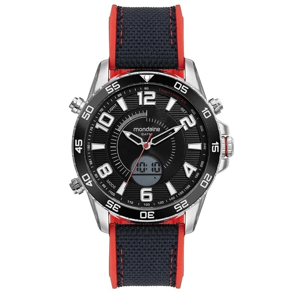 Relógio Mondaine Masculino Anadigi Nylon e Silicone Prata 32572G0MVNI2