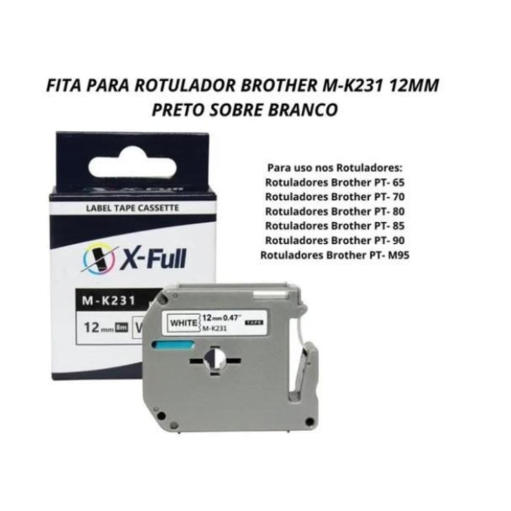Fita Compatível M-K231 Branca 12Mm Rotulador Brother Pt-80