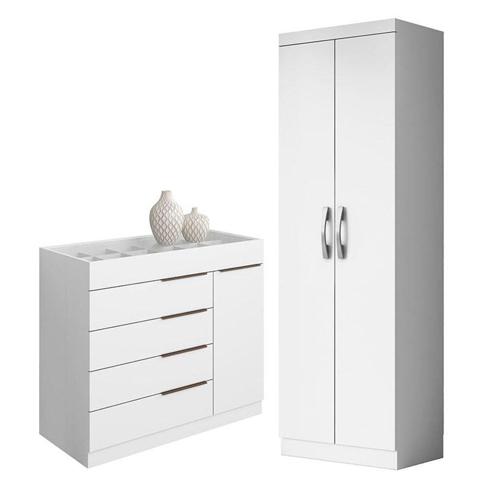 Cômoda Sapateira Sevilha 2004147 e Armário Multiuso New 2000192 Branco - Aramóveis