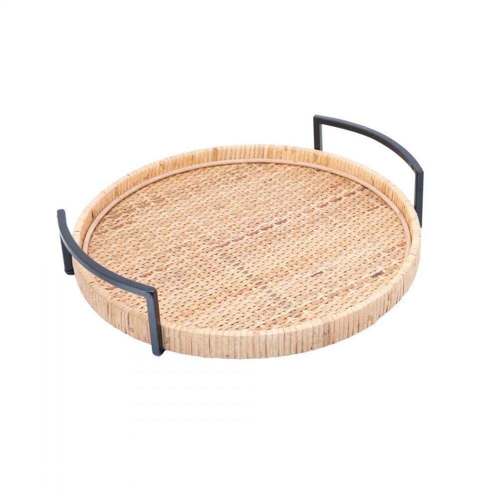 Bandeja Redonda Em Fibra Natural Com Alça Bali Wolff 37,5x35cm