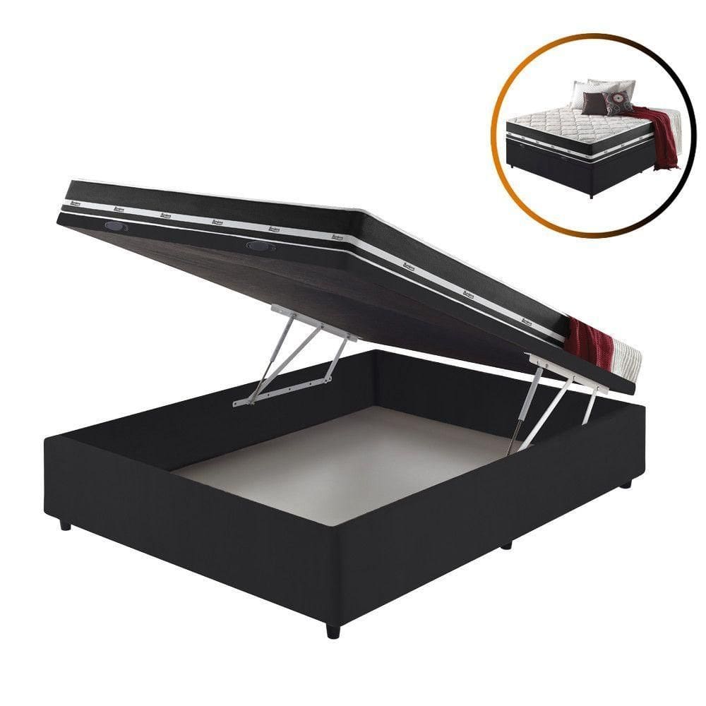 Cama Box Casal Baú Preto + Colchão Molas Los Angeles 138cm