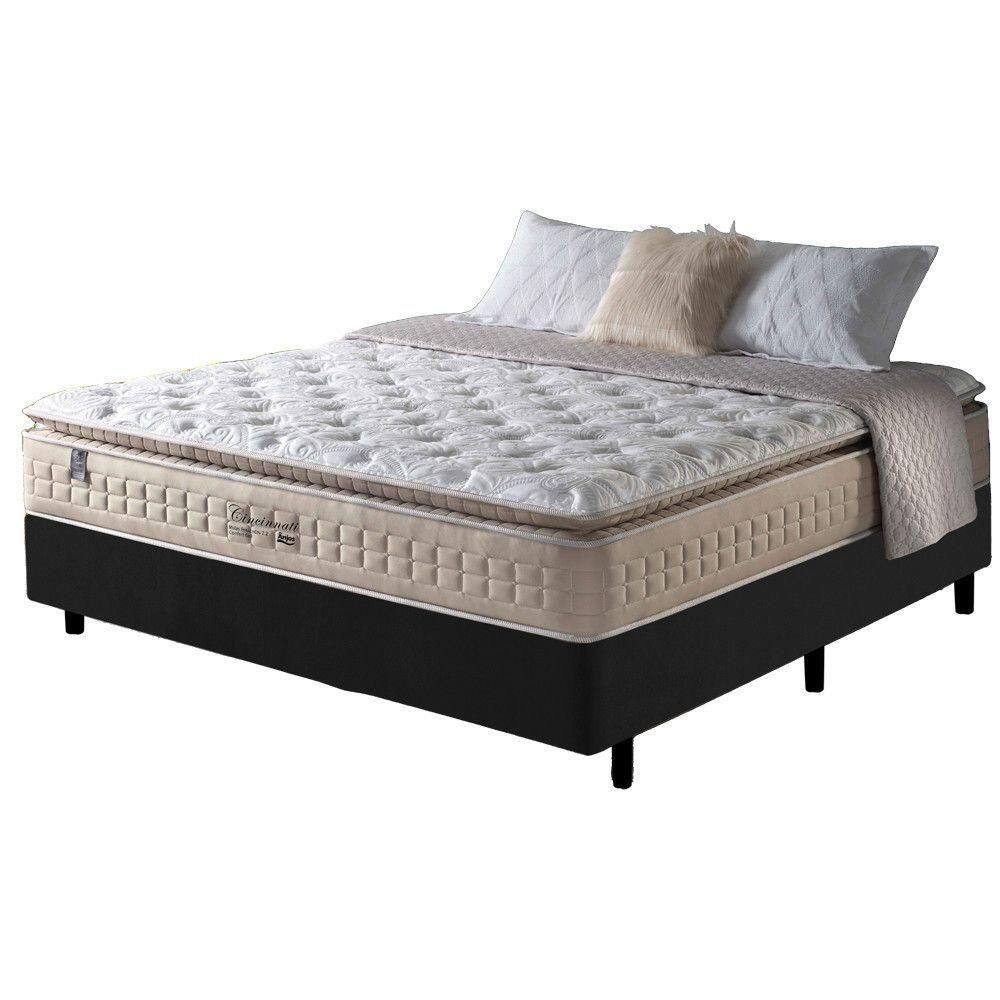 Cama Box Casal Preto + Colchão Molas Macio Cincinnati 138cm