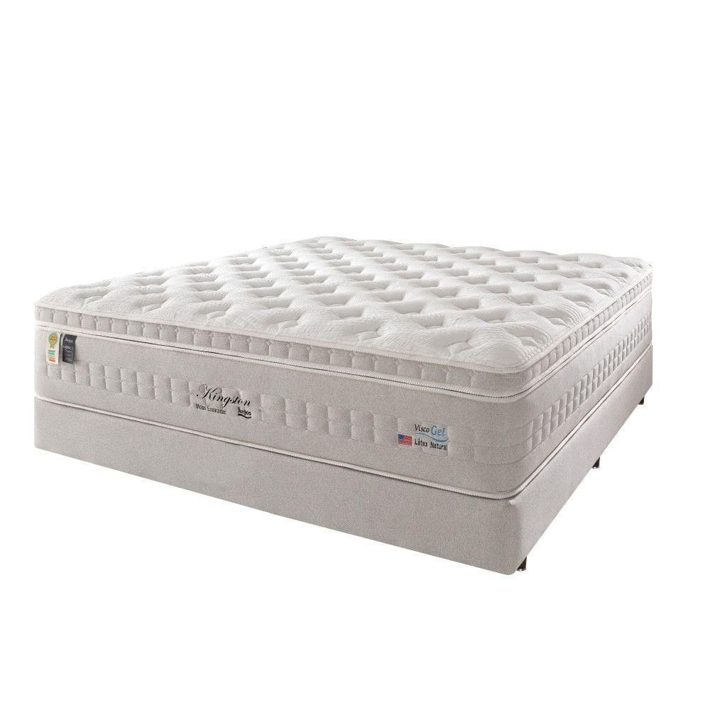 Cama Box Casal + Colchão Mola Ensacada Látex Visco Gel Cinza