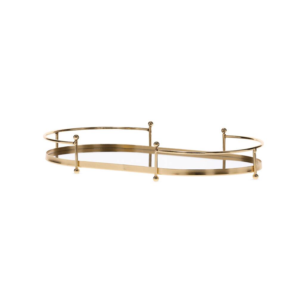 Bandeja Espelhada Oval Em Metal Dourado Mart 33x18,5cm