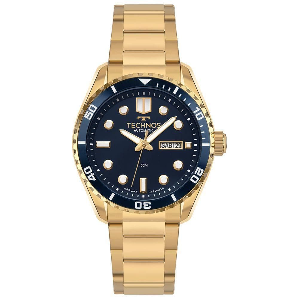 Relógio Technos Masculino Automático Dourado - 8205oz/1a Relógio Technos Masculino Acqua Dourado - 8205oz/1a