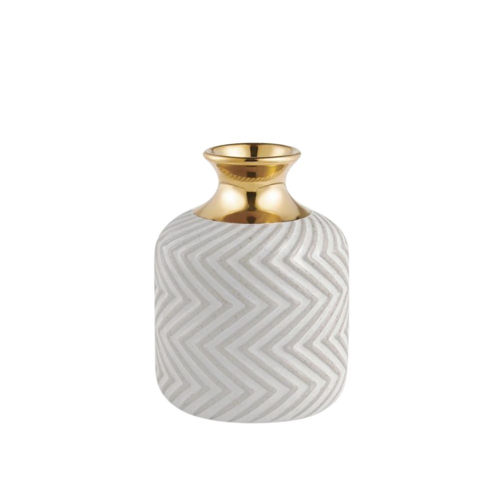 Vaso Em Cerâmica Dourado E Branco Mart 12x16cm